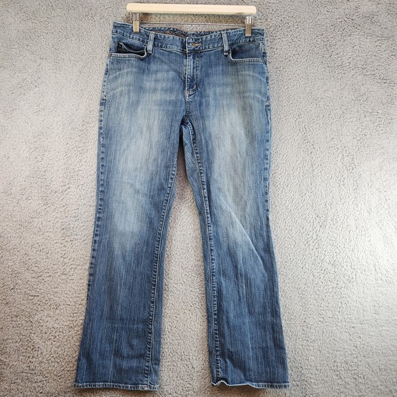 Eddie Bauer Bootcut Jeans Women's 14 Blue Denim Cotton Stretch 5-Pocket Mid-Rise - Picture 1 of 14